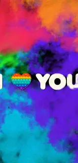 Vibrant "I Love You" wallpaper with colorful abstract background.